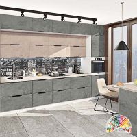 Кухня Хай-Тек Мрамор бетон серый + бежевый 1 метр погонный