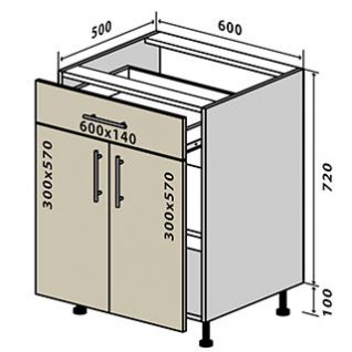 №30 Секция 60(2+1) низ ящик Кухня МоДа Matt Люкс