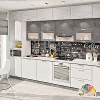 Кухня Хай-Тек Ясень белый + мрамор бетон серый 1 метр погонный
