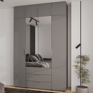 Шкаф 4Д3Ш Версаль (Гелар) Графит (2 зеркала маленькие) + Антресоль Феникс