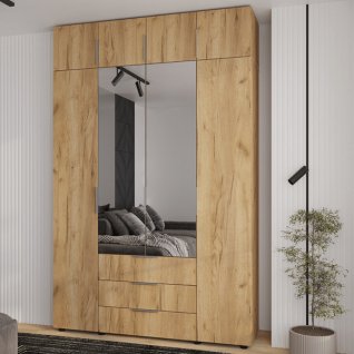 Шафа 4Д3Ш Версаль (Гелар) Дуб крафт золотий (2 дзеркала маленькі) + Антресоль Фенікс