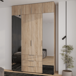 Шкаф 4Д3Ш Версаль (Гелар) Дуб сонома (2 зеркала большие) + Антресоль Феникс