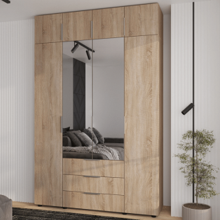 Шкаф 4Д3Ш Версаль (Гелар) Дуб сонома (2 зеркала маленькие) + Антресоль Феникс