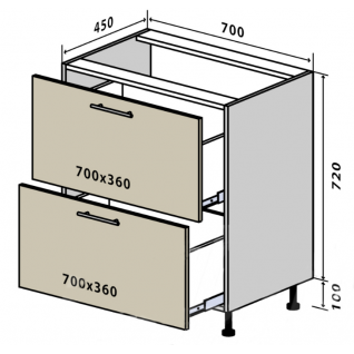 №45 Секция 70(1+1) низ ящик Кухня Альбина  фабрики Vip master