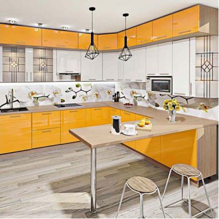 Фото Кухня Крашеный высокий глянец Оранжевая (лимон) 1 метр погонный