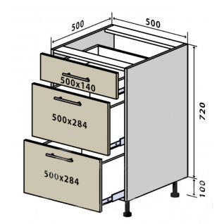 №35 Секция 50(2+1) низ ящик Кухня МоДа Matt Люкс