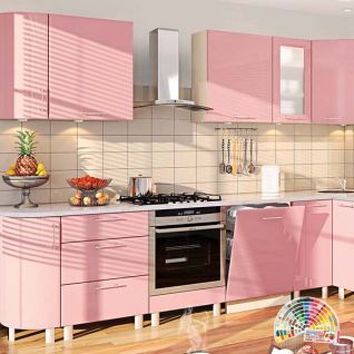 Кухня Хай-Тек Розовая глянец 1 метр погонный фабрики Кухни Комфорт Мебель