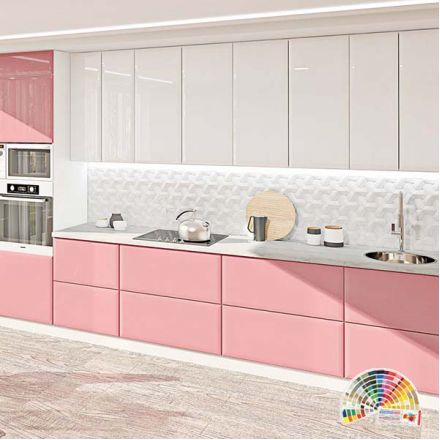 Фото Кухня Хай-Тек Розовая + белый глянец 1 метр погонный