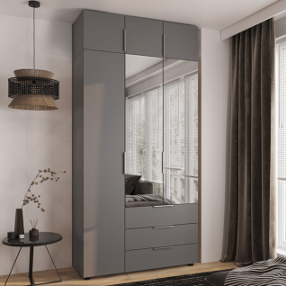 Шкаф 3Д3Ш Версаль (Гелар) Графит (2 Зеркала маленьких) + Антресоль Феникс